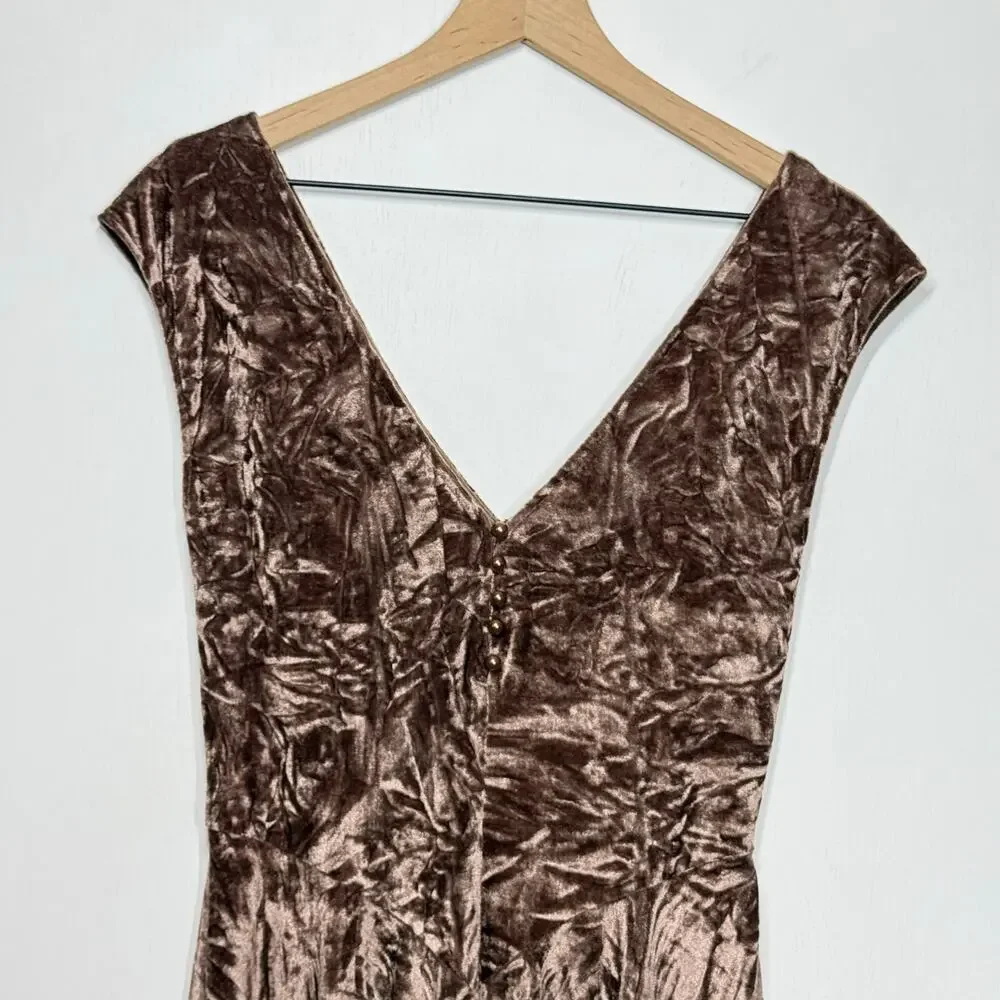 Silence + Noise Corina‎ Mini Dress Women's Size M Brown Crushed Velvet V-Neck